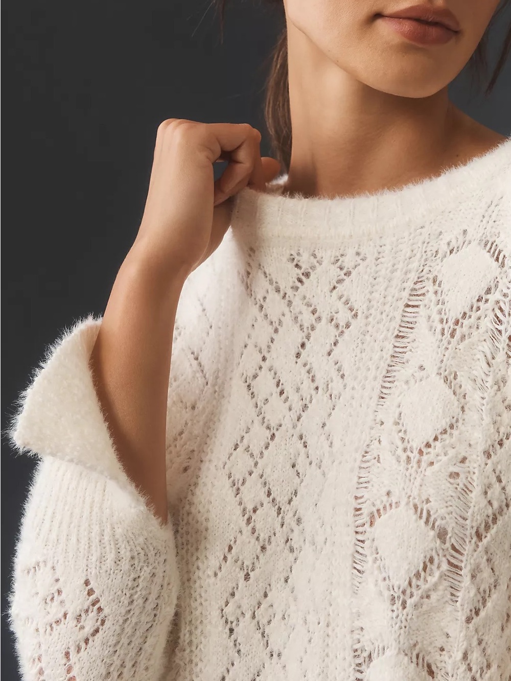 Pilcro for Anthropologie Cream Distress Stitch Longline Side Slit Sweater sz L - Picture 4 of 15